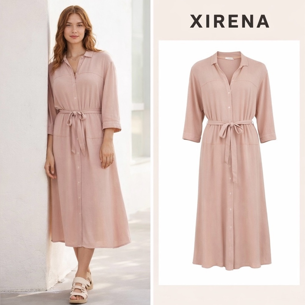 Xirena Persephone Pink Midi Dress Small Button Front Tie Waist NWT